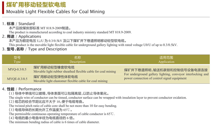 煤矿用移动轻型软电缆